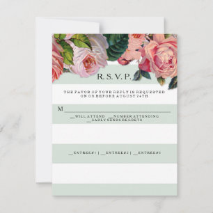 MODERNE Chic Brede Strepen met Rozen, Mintgroen RSVP Kaartje