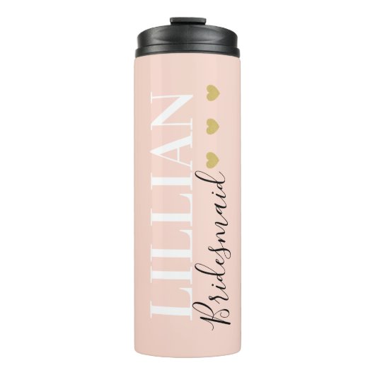 Moderne chic Bridesmaid Wedding Gold Heart Blush Thermosbeker (Voorkant)