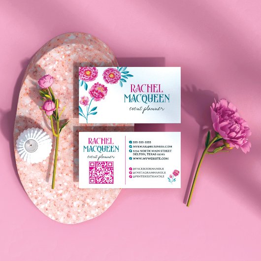 Moderne Chic Bright Floral Blooms Waterverf Visitekaartje