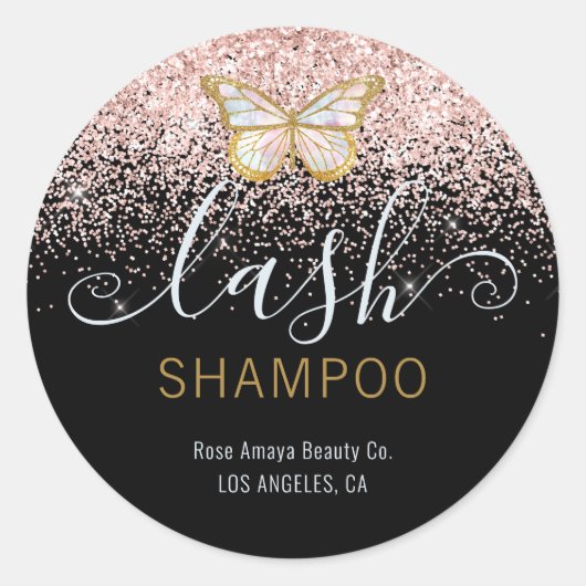 Moderne chic Butterfly Lash Shampoo Productlabel Ronde Sticker (Voorkant)