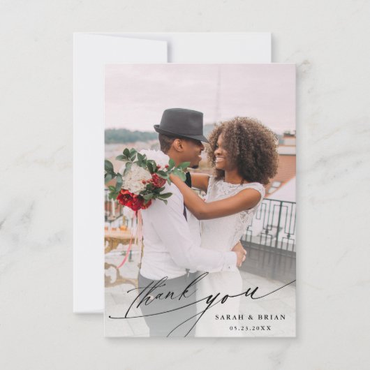 Moderne Chic Calligraphy 2 Photo Wedding Bedankkaart (Voorkant)