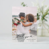 Moderne Chic Calligraphy 2 Photo Wedding Bedankkaart (Staand voorkant)