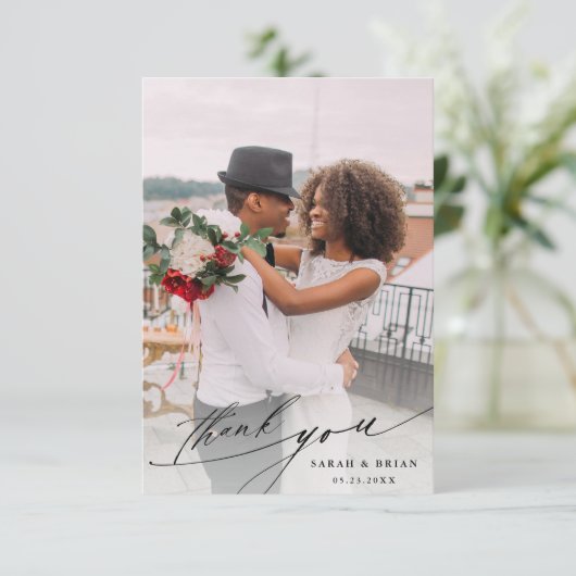 Moderne Chic Calligraphy 2 Photo Wedding Bedankkaart (Staand voorkant)