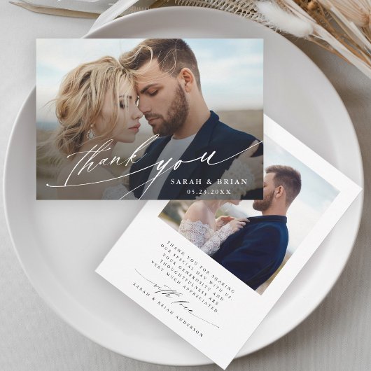 Moderne Chic Calligraphy 2 Photo Wedding Bedankkaart