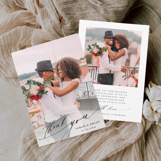Moderne Chic Calligraphy 2 Photo Wedding Bedankkaart
