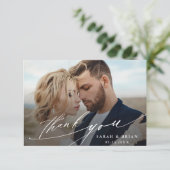 Moderne Chic Calligraphy 2 Photo Wedding Bedankkaart (Staand voorkant)