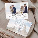 Moderne Chic Calligraphy 3 Photo Wedding Bedankkaart<br><div class="desc">Eenvoudige en moderne trouwfoto bedankt je kaart met een optionele gevlekte foto en aangepaste tekst op de achterkant. U kunt deze kaart voor een bruiloft, een vrijgezellenfeest, een verloving, een herdenking of een speciale gebeurtenis gebruiken. Voor meer geavanceerde aanpassing van dit ontwerp, te klikken gelieve de BUTTON van het TOOL...</div>