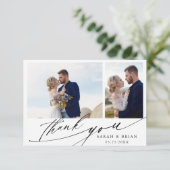 Moderne Chic Calligraphy 3 Photo Wedding Bedankkaart (Staand voorkant)