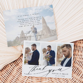 Moderne Chic Calligraphy 4 Photo Wedding Bedankkaart