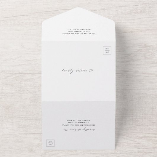 Moderne Chic Calligraphy Simple Photo Wedding All In One Uitnodiging (Buitenkant)