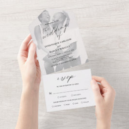 Moderne Chic Calligraphy Simple Photo Wedding All In One Uitnodiging