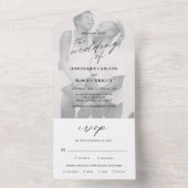 Moderne Chic Calligraphy Simple Photo Wedding All In One Uitnodiging (Binnen)