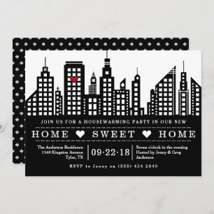 Moderne Chic Cityscape New Home Housewarming Party Kaart