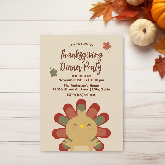 Moderne Chic Cute Turkey Thanksgiving Dinner Party Kaart