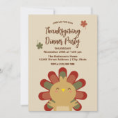 Moderne Chic Cute Turkey Thanksgiving Dinner Party Kaart (Voorkant)
