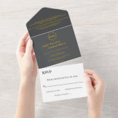 Moderne chic Dark Grey Gold Script Classy Wedding All In One Uitnodiging (Afscheurbaar)