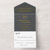 Moderne chic Dark Grey Gold Script Classy Wedding All In One Uitnodiging (Binnen)
