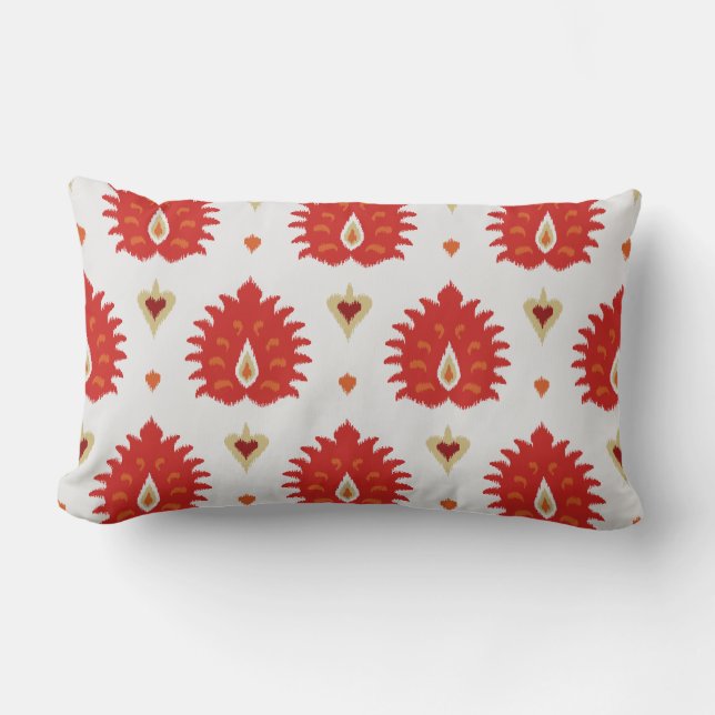 Moderne chic decoratieve rode gouden witte ikat ku kussen (Voorkant)
