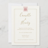 Moderne chic Double Happiness Ivory Chinese Weddin Kaart (Voorkant)
