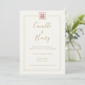 Moderne chic Double Happiness Ivory Chinese Weddin Kaart (Staand voorkant)