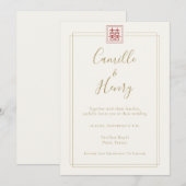 Moderne chic Double Happiness Ivory Chinese Weddin Kaart (Voorkant / Achterkant)