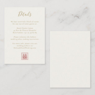 Moderne chic Double Happiness Ivory Gold Wedding Informatiekaartje