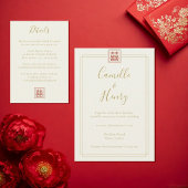 Moderne Chic Dubbel Geluk Ivoor Goud Trouwen   Save The Date