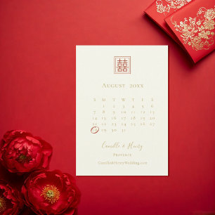 Moderne Chic Dubbel Geluk Ivoor Goud Trouwen   Save The Date