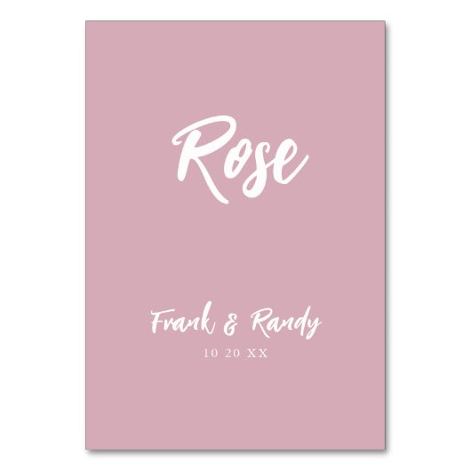 Moderne Chic Dusty Roos Custom Wedding Table Name Kaart (Achterkant)