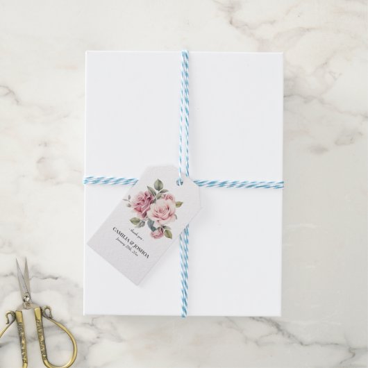 Moderne Chic Elegante Romantische Roze Roos Bruilo Cadeaulabel (Met Touw)