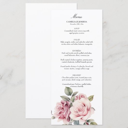 Moderne Chic Elegante Romantische Roze Roos Bruilo Menu (Voorkant / Achterkant)