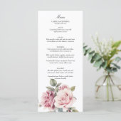 Moderne Chic Elegante Romantische Roze Roos Bruilo Menu (Staand voorkant)