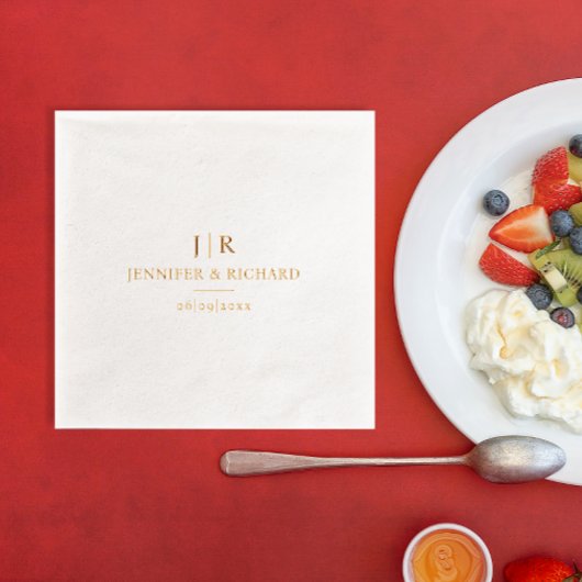 Moderne Chic Elegante Trouwnaam Datum Monogram Folie Servetten