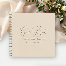 Moderne Chic Elegante Zandkleurige Trouwgastenboek Notitieboek