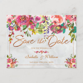 Moderne Chic Floral Copper Marble Save the Date Aankondigingskaart