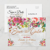 Moderne Chic Floral Copper Marble Save the Date Aankondigingskaart (Voorkant / Achterkant)