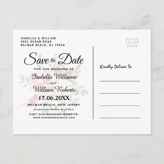 Moderne Chic Floral Copper Marble Save the Date Aankondigingskaart (Achterkant)