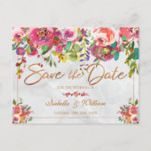 Moderne Chic Floral Copper Marble Save the Date Aankondigingskaart (Voorkant)