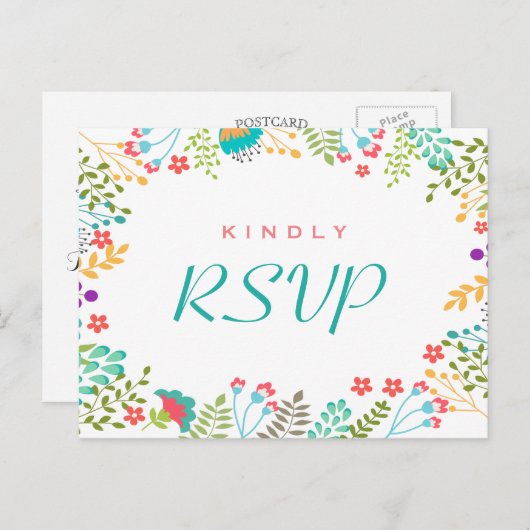 Moderne Chic Floral RSVP-respons Uitnodiging Briefkaart (Voorkant / Achterkant)