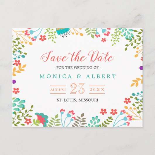 Moderne Chic Floral Save the Date Aankondigingskaart (Voorkant)