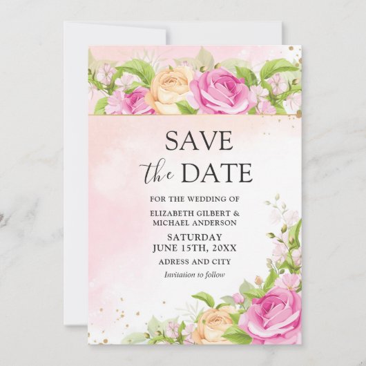 Moderne Chic Floral sparen de Uitnodiging van de D (Voorkant)