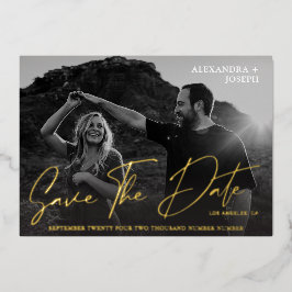 Moderne Chic Foto BW Lange Datum Save the Date Folie Uitnodiging
