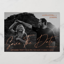Moderne Chic Foto BW Lange Datum Save the Date Vol Folie Uitnodiging