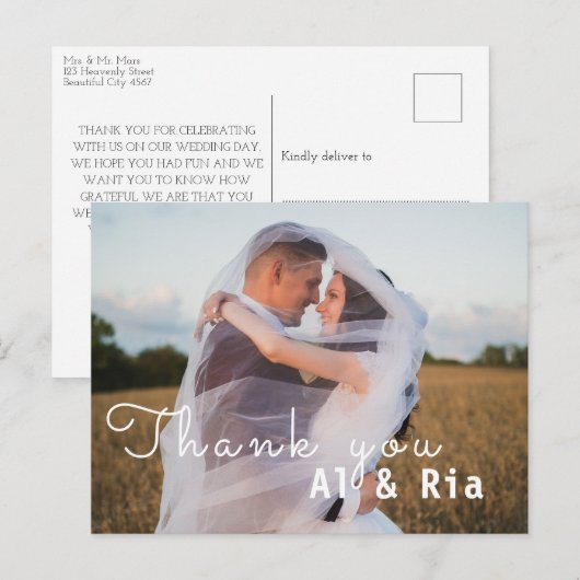 Moderne chic foto trouwkaart bedankkaart briefkaart (Voorkant / Achterkant)
