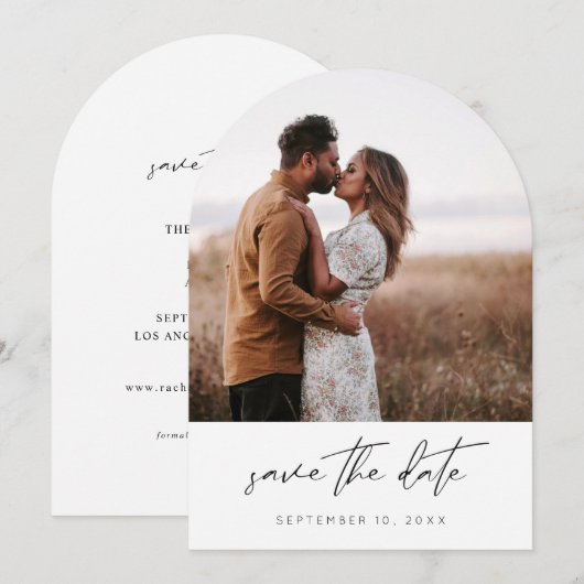 Moderne Chic Foto Verticaal Bewaar de datum White  Kaart (Voorkant / Achterkant)