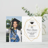 Moderne Chic Geometrische Afstudeerfeest Foto Kaart (Staand voorkant)