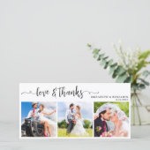 Moderne Chic Gepersonaliseerde 3 foto bruiloft Bedankkaart (Staand voorkant)
