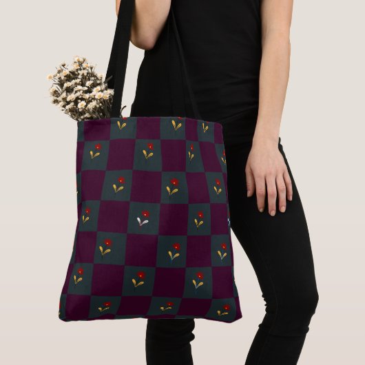 Moderne Chic Geruit Met Bloem Tote Bag (Dichtbij)