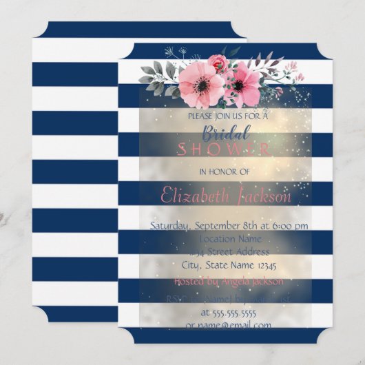 Moderne Chic Gestreepte Bloemen Bruidsdouche Kaart (Voorkant / Achterkant)