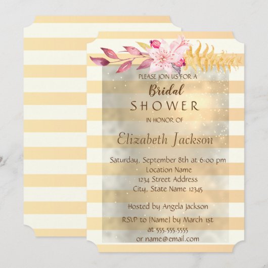 Moderne Chic Gestreepte Bloemen Bruidsdouche Kaart (Voorkant / Achterkant)
